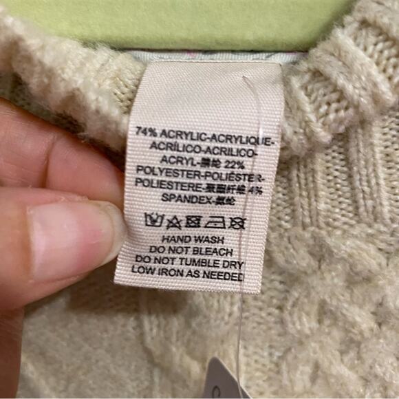 Free People Cream Harbour Stripe Cable knit Poncho Sweater Sz O/S NWT - Picture 7 of 13